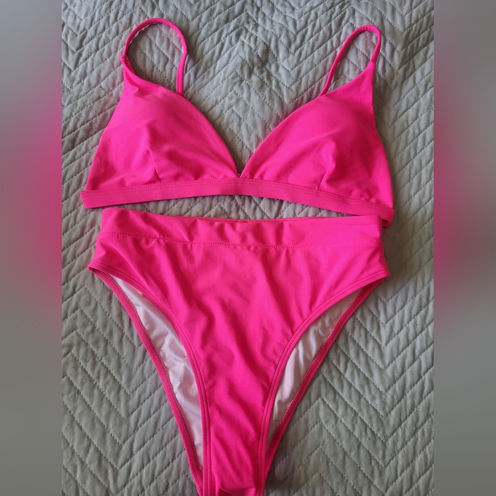 Pink Triangle Bikini Set with High-Cut Bottoms